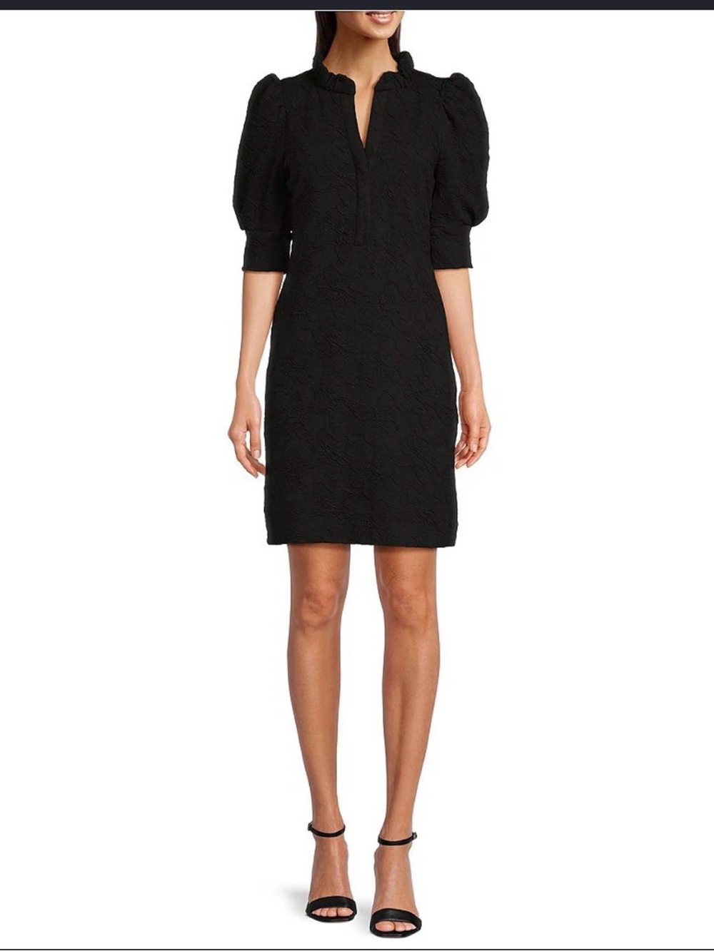 0002 Lilly Pulitzer Elsey Pucker Jacquard Split V-Neck Elbow Sleeve Shift Dress
